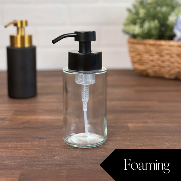 1oz Farmhouse Foaming Glass Soap Dispenser with metal pumps: Clear / Oil Rubbed Bronze
