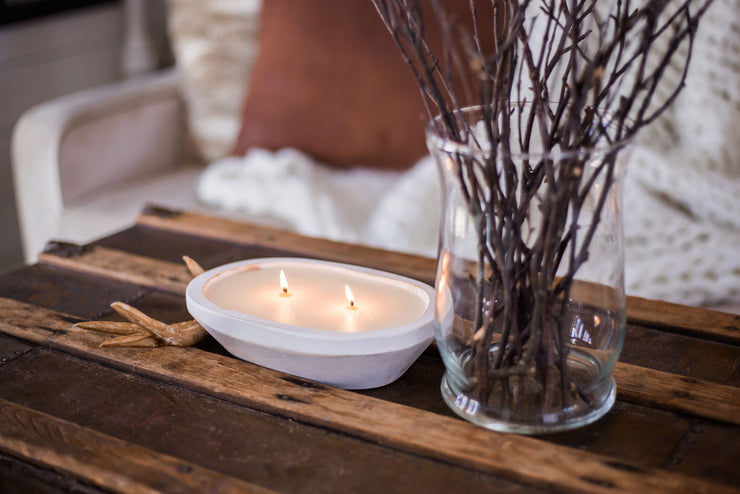 Rustic White Dough Bowl Candle