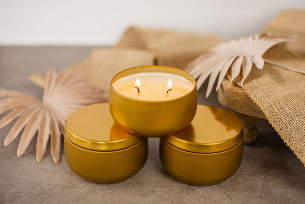 Trio of Gold Decor Candle Tins